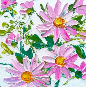 Texturizado Painting - Flores de margarita moradas de Palette Knife textura de decoración de pared
